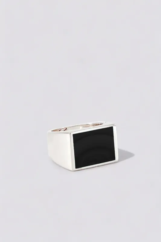 Silver Onyx Signet Ring - Square made by Assembly New York
