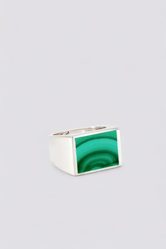 Silver Malachite Signet Ring - Square made by Assembly New York