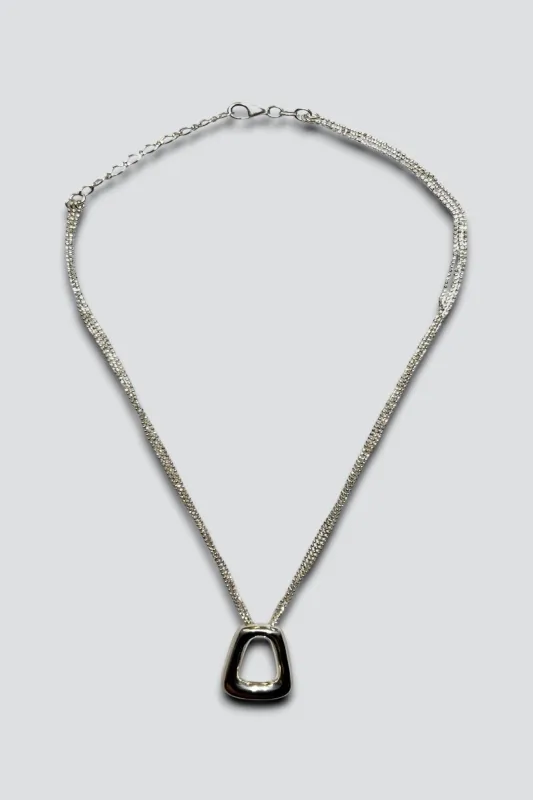 Sterling Silver Triple Chain Open Pendant Necklace made by Vintage