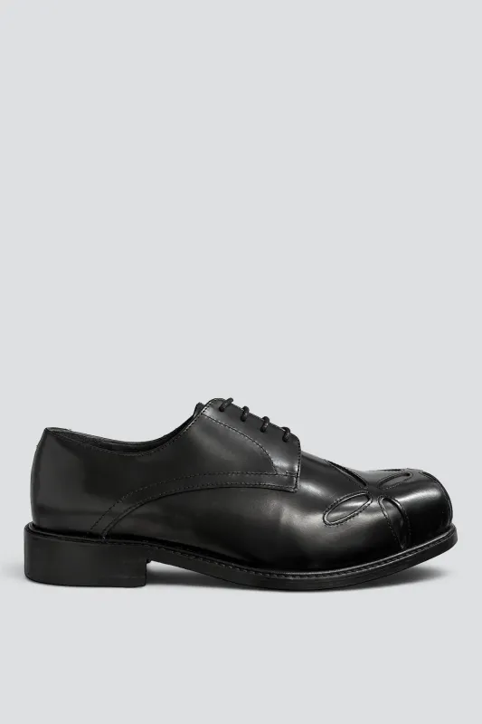 Black Polido Slashed Square Toe Derby made by Stefan Cooke