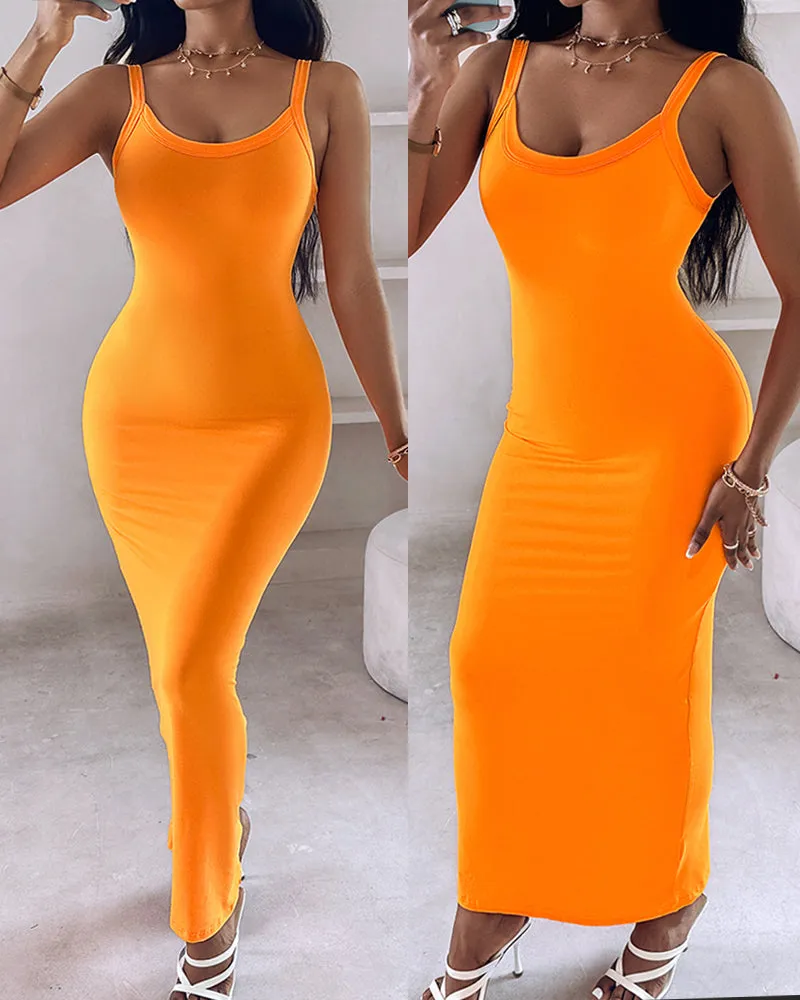 Spaghetti Strap U-Neck Casual Maxi Dress Slim Fit Cami Vacation Dress sold by ChicMe product image thumbnail 5