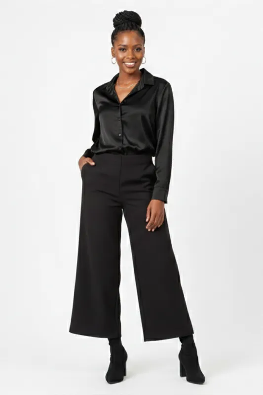 Black Satin Shirt for Women – Long Sleeve Button-Up | Rage made by Rage