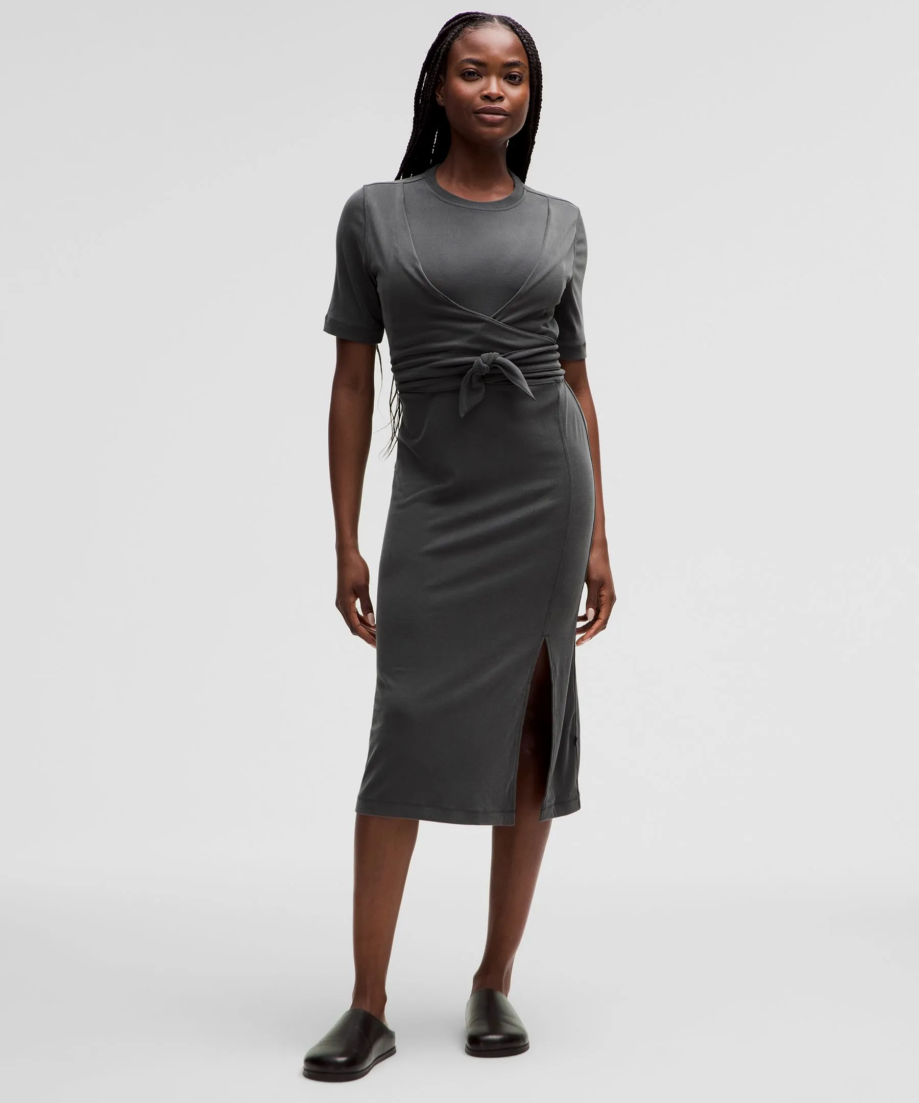 Wrap-Front Soft Ribbed Midi Dress sold by Lululemon