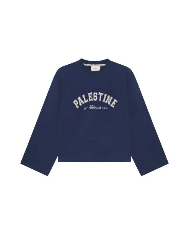 Palestine Varsity Long Sleeve Navy made by PaliRoots