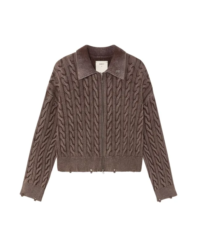 Salt Washed Zip Knit Brown made by PaliRoots