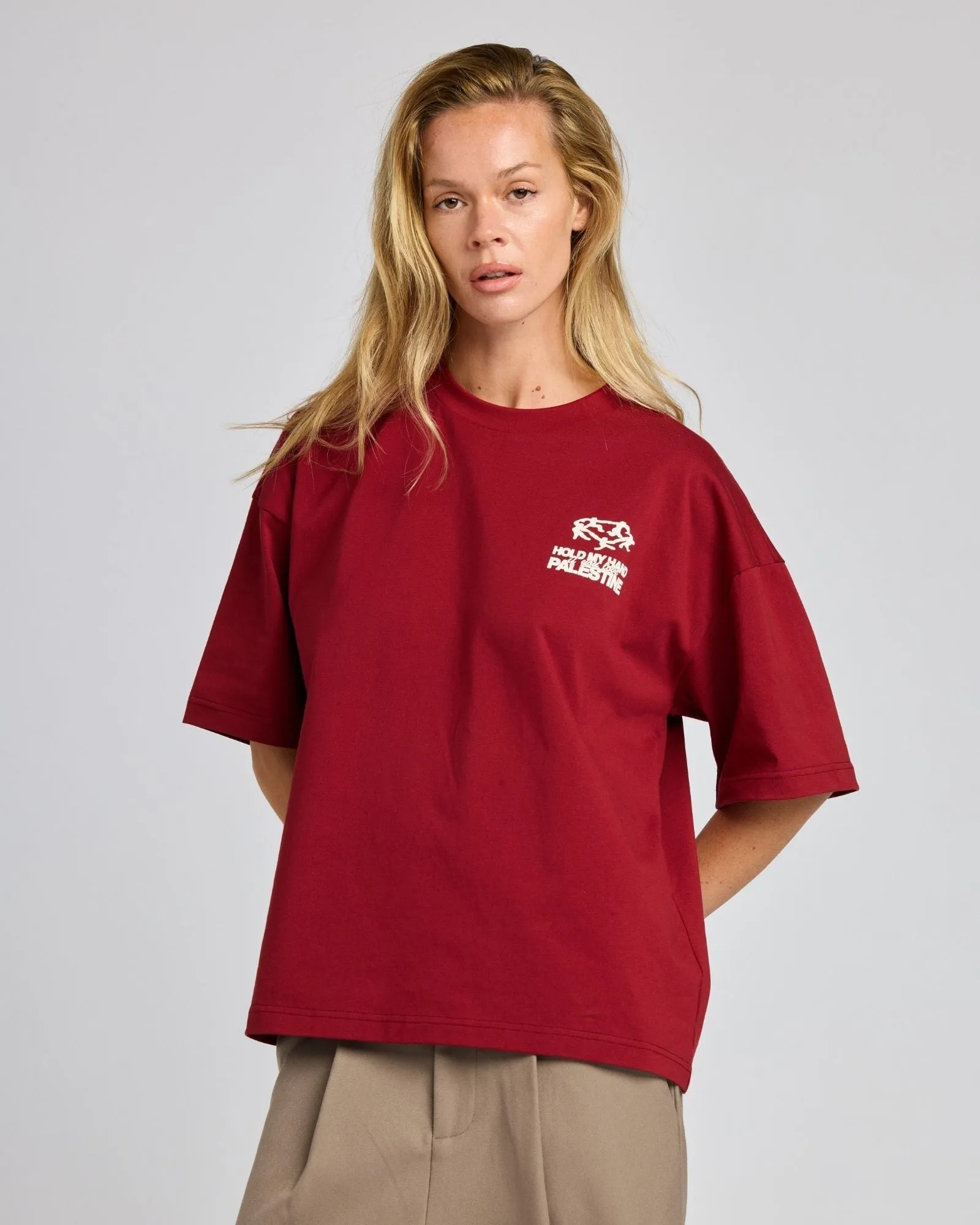 Hold My Hand Boxy Tee Burgundy sold by PaliRoots product image thumbnail 4