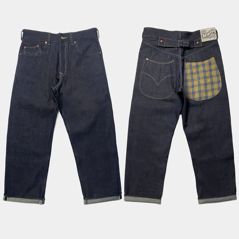 DDL 510BT LUCKY 1-CHEK RELAX STRAIGHT 5 POCKET BUCKLE BACK WHITE OAK CONE MILLS BROKEN TWILL SELVEDGE-12.25OZ -RAW INDIGO sold by Bzen