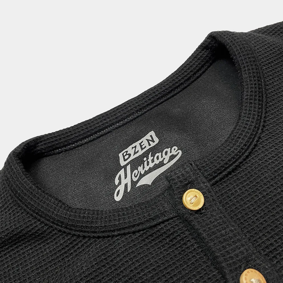 M.3084 MIZUIRO-WB REGULAR FIT LONG SLEEVE WAFFLE KNIT 3 BUTTON HENLEY-410GSM-E0 BLACK sold by Bzen product image thumbnail 5