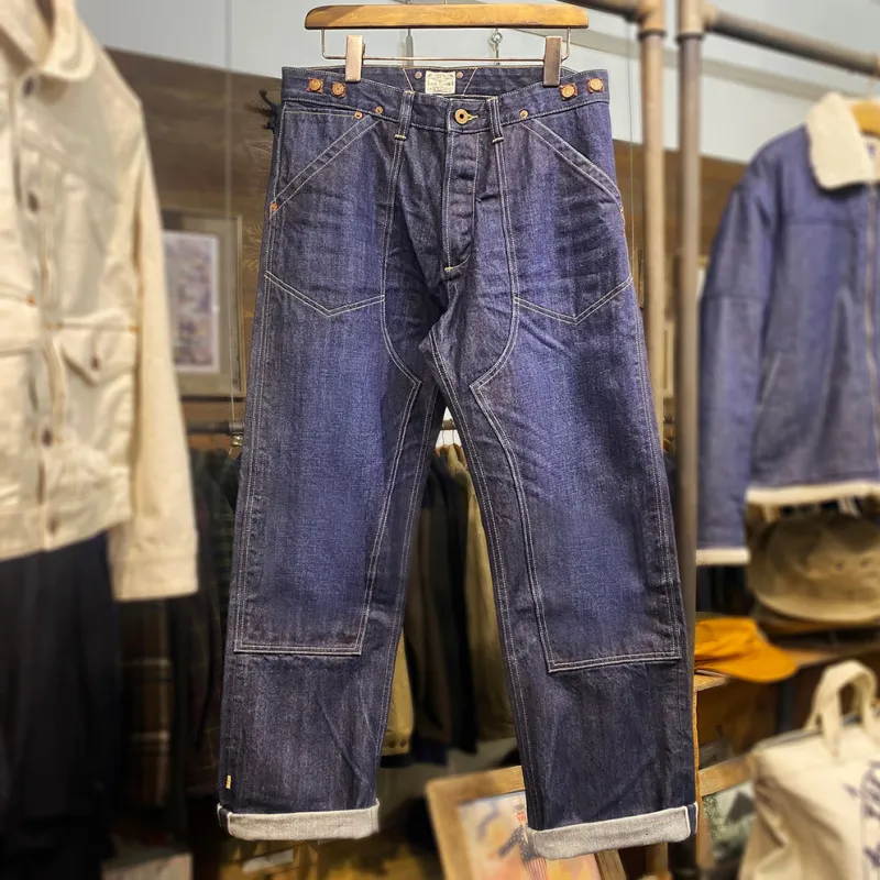 S'10 DEAD STOCK BZEN CLASSIC FIT WORK JEAN WITH REINFORCED FRONT PANEL 5 POCKET BUTTON FLY ONE SOAK HUNG DRY 14.25OZ KAIHARA MILLS INDIGO SELVEDGE 4 PAIRS LEFT sold by Bzen