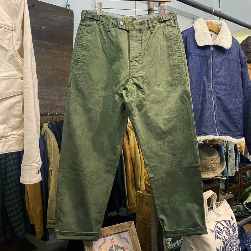 S'17 DEAD STOCK BZEN VINTAGE FRENCH WORKWEAR INSPIRED 4 POCKET TROUSER WITH ADJUSTABLE WAIST TABS BUTTON FLY 8OZ FLORAL CAMO OG TWILL ONLY 3 LEFT sold by Bzen