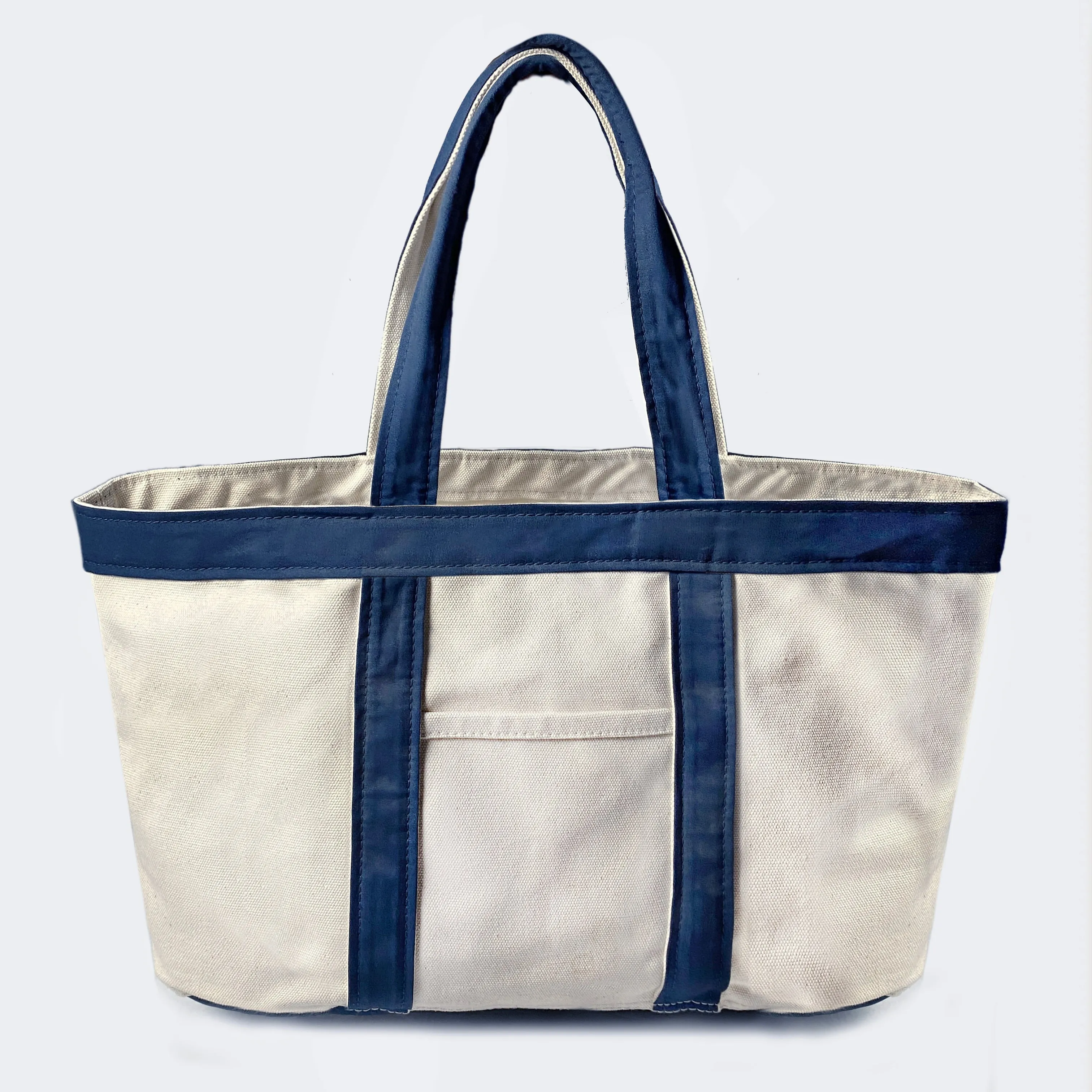 BZEN TOTE23-13P NATURAL CANVAS BODY WITH NAVY TRIM 23"W x 13"H OPEN TOP TOTE BAG WITH FRONT POCKET-22OZ-NAVY sold by Bzen product image thumbnail 3