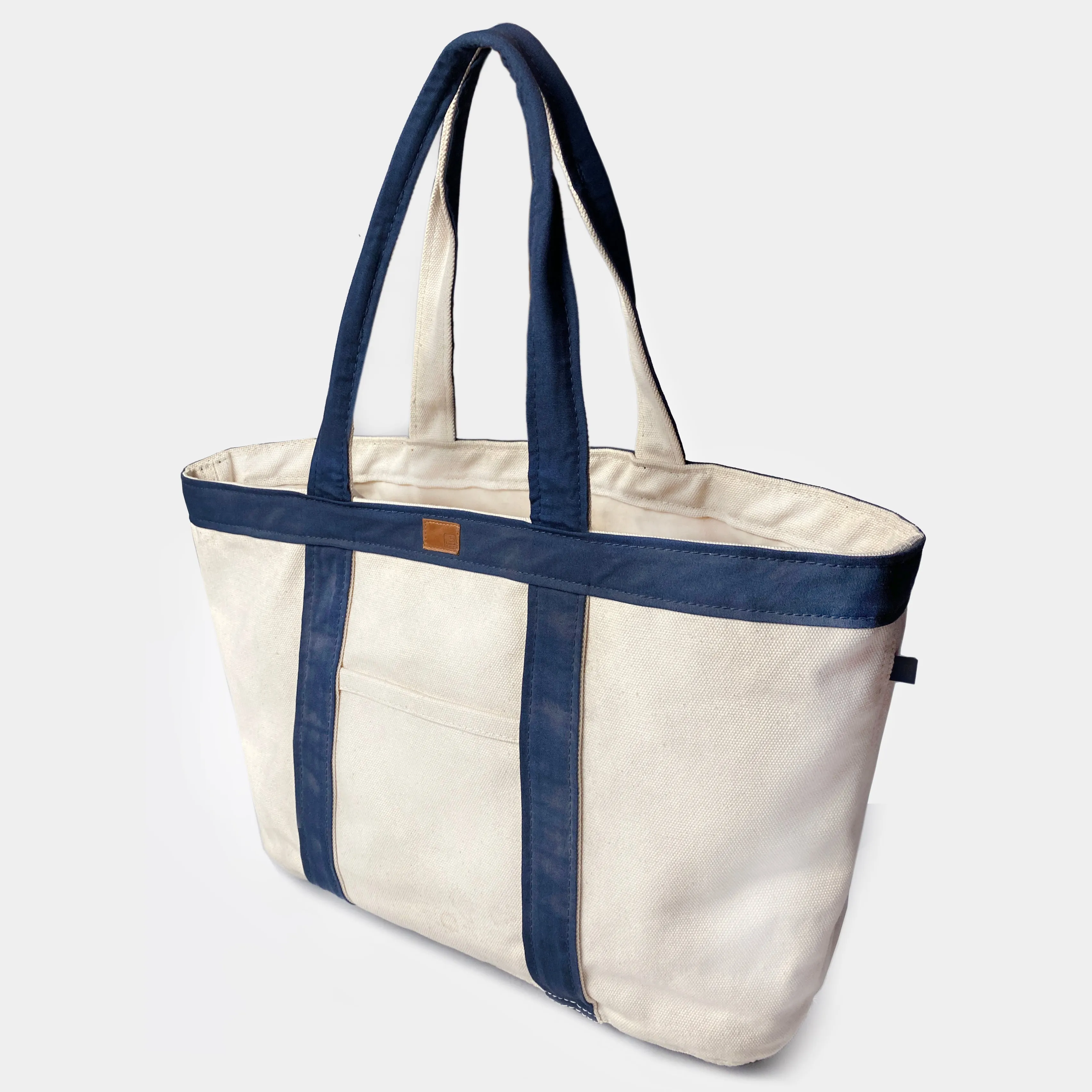 BZEN TOTE23-13P NATURAL CANVAS BODY WITH NAVY TRIM 23"W x 13"H OPEN TOP TOTE BAG WITH FRONT POCKET-22OZ-NAVY sold by Bzen product image thumbnail 2