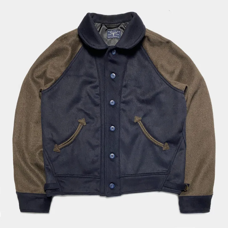 BZEN M.3003R SANTANA-VARS REGULAR FIT LINED WOOL BLEND MELTON RAGLAN SLEEVE VARSITY JACKET-800GSM-E0 NAVY sold by Bzen