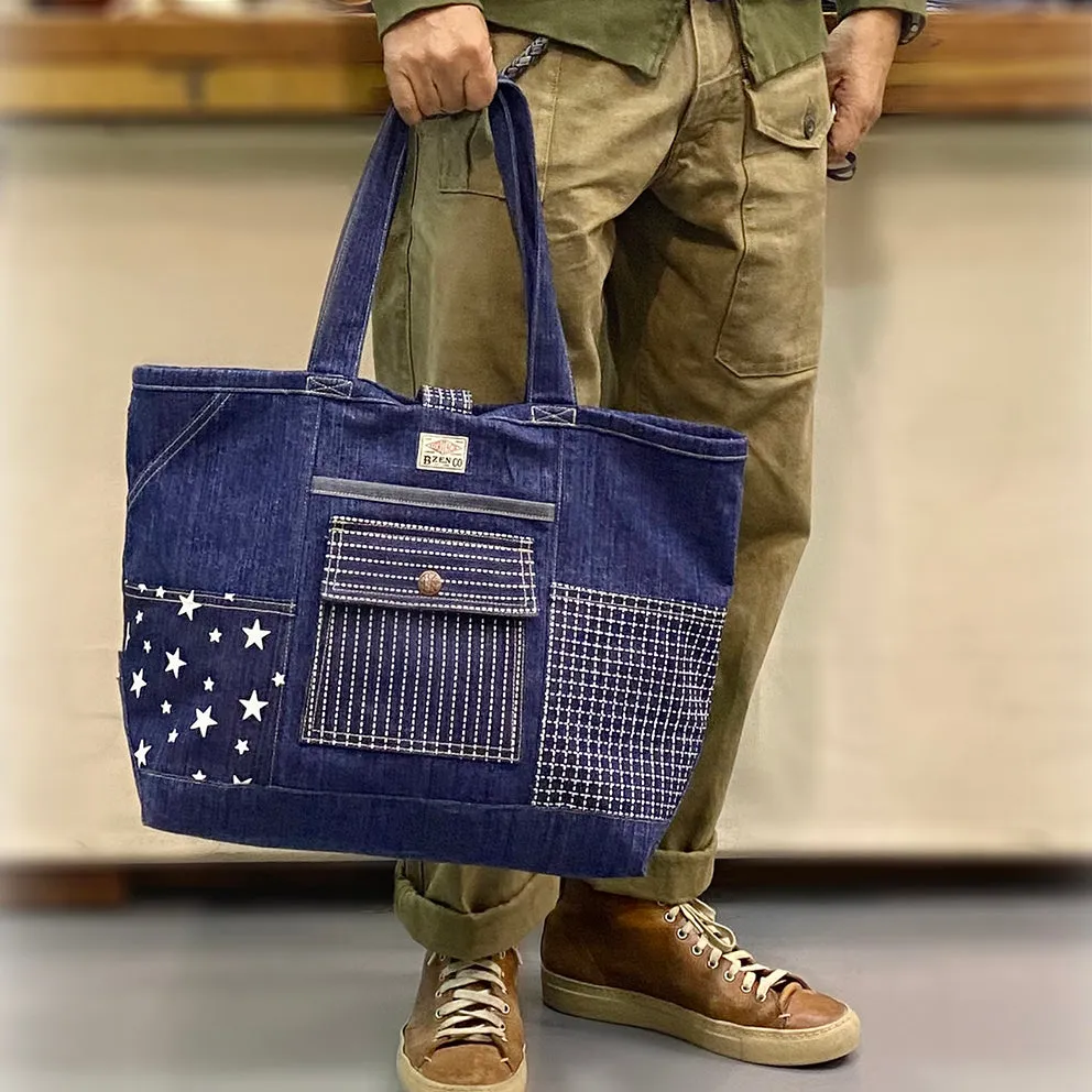 BZEN TOTE20-11CBI ASSORTED DENIM COLOR BLOCK TOTE BAG-12OZ-HRH INDIGO sold by Bzen product image thumbnail 2