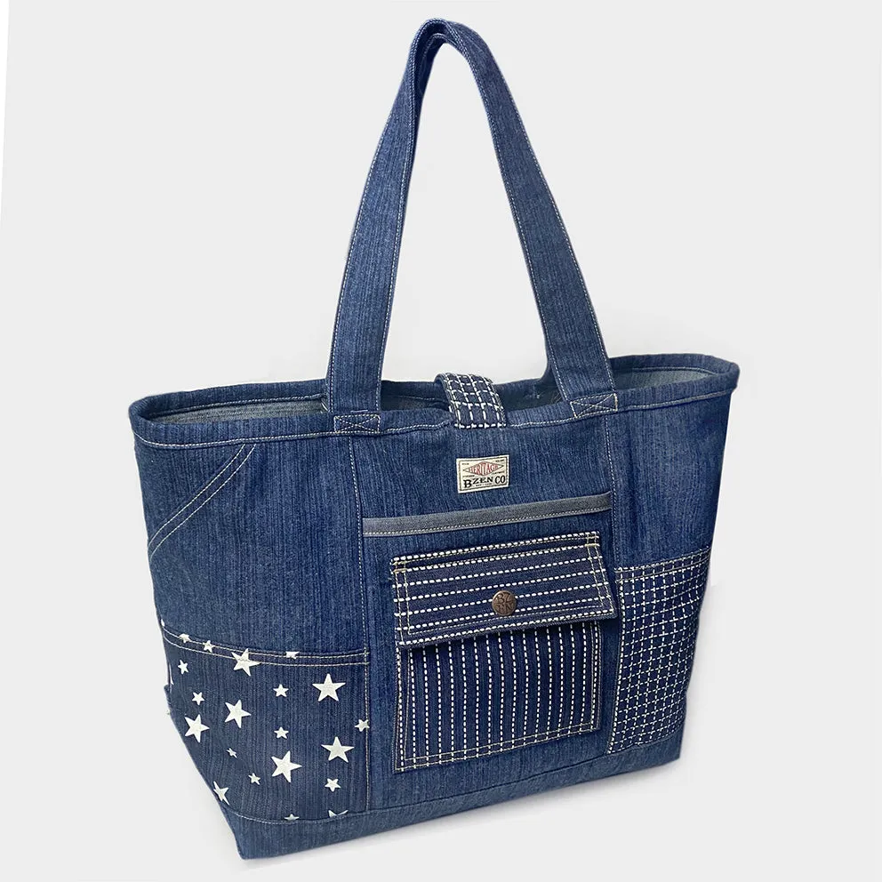 BZEN TOTE20-11CBI ASSORTED DENIM COLOR BLOCK TOTE BAG-12OZ-HRH INDIGO sold by Bzen product image thumbnail 5