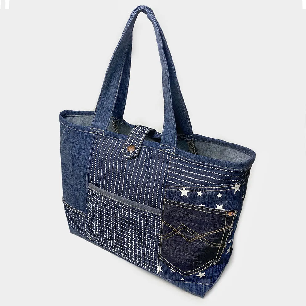 BZEN TOTE20-11CBI ASSORTED DENIM COLOR BLOCK TOTE BAG-12OZ-HRH INDIGO sold by Bzen product image thumbnail 4