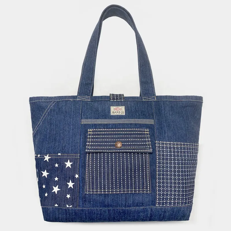 BZEN TOTE20-11CBI ASSORTED DENIM COLOR BLOCK TOTE BAG-12OZ-HRH INDIGO sold by Bzen