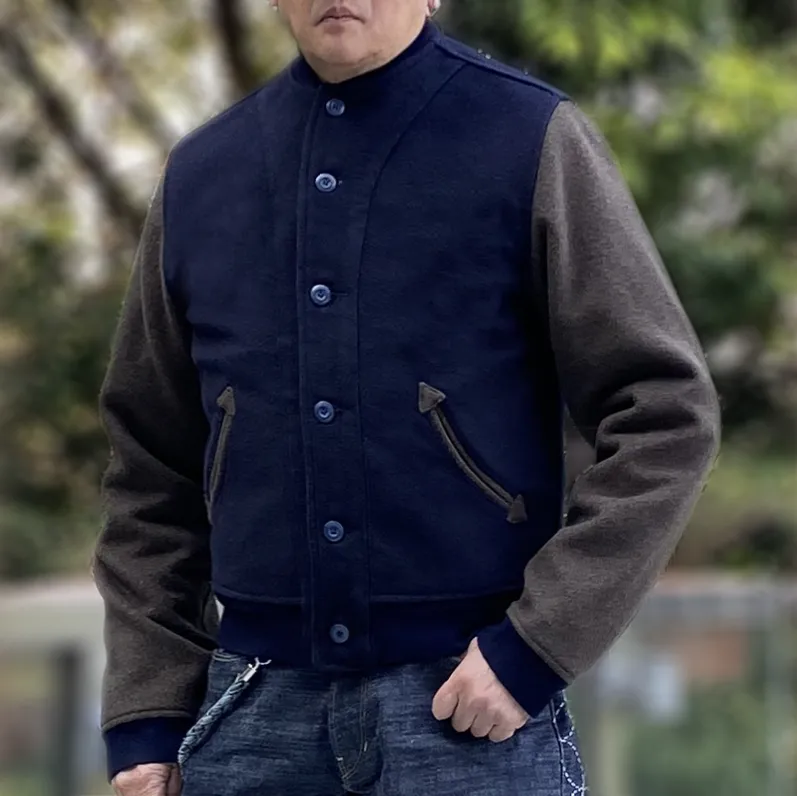 BZEN M.3139RR DESPERADO-VARS REGULAR FIT LINED WOOL BLEND MELTON VARSITY JACKET-800GSM-E0 NAVY sold by Bzen product image thumbnail 2