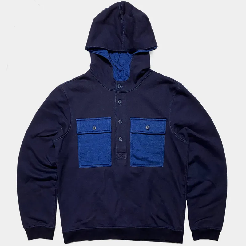 BZEN M.3030 AO2-E1 REGULAR FIT 4 BUTTON DARK INDIGO FRENCH TERRY HOODIE WITH 2 FLAP POCKET-360GSM-E1 INDIGO made by Bzen