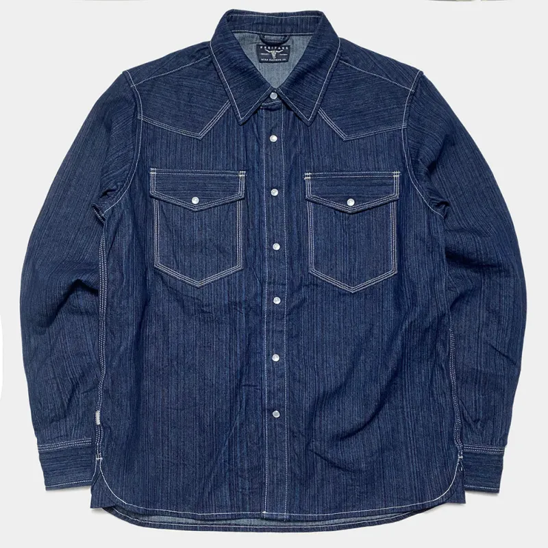 BZEN M.3282 JESSE-HILO REGULAR FIT IRREGULAR INDIGO DYED WESTERN SHIRT-12OZ-HRH INDIGO sold by Bzen