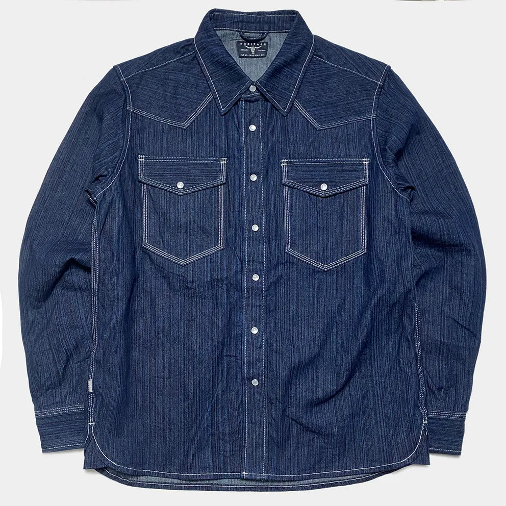 BZEN M.3282 JESSE-HILO REGULAR FIT IRREGULAR INDIGO DYED WESTERN SHIRT-12OZ-HRH INDIGO sold by Bzen