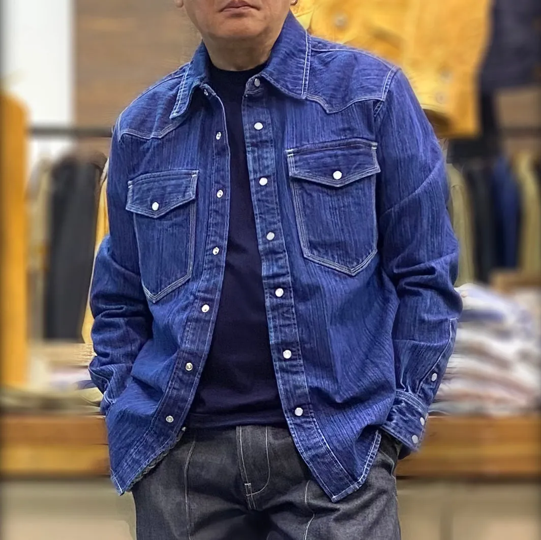 BZEN M.3282 JESSE-HILO REGULAR FIT IRREGULAR INDIGO DYED WESTERN SHIRT-12OZ-HRH INDIGO sold by Bzen product image thumbnail 3