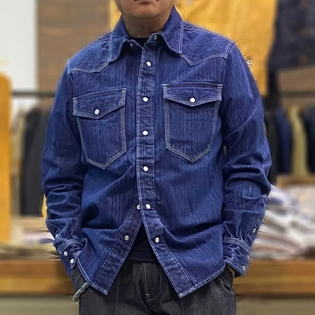 BZEN M.3282 JESSE-HILO REGULAR FIT IRREGULAR INDIGO DYED WESTERN SHIRT-12OZ-HRH INDIGO sold by Bzen product image thumbnail 2