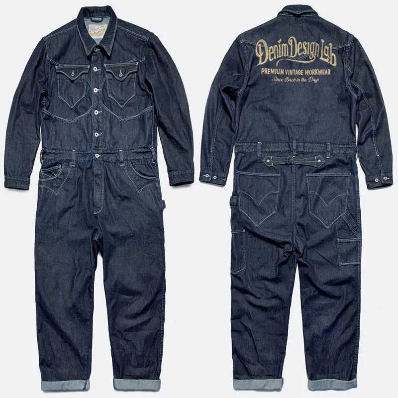 DDL 540 SCOTT-VE REGULAR FIT 10 POCKET BUCKLE BACK DENIM COVERALL WITH 'SINCE BACK IN THE DAYS' EMBROIDERY-13OZ-HRH INDIGO sold by Bzen
