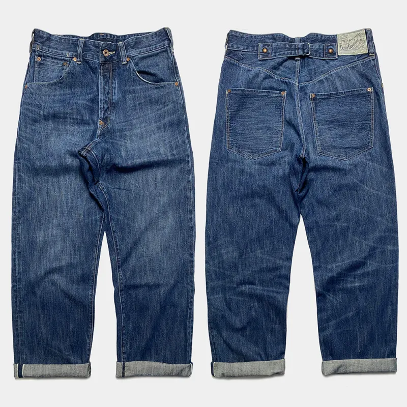 DDL 510 H19 HOMER5-V1 RELAX STRAIGHT 5 POCKET BUCKLE BACK VINTAGE WASH WHITE OAK CONE MILLS-12.25OZ BLACK SEED PIMA COTTON SELVEDGE-V1 INDIGO sold by Bzen