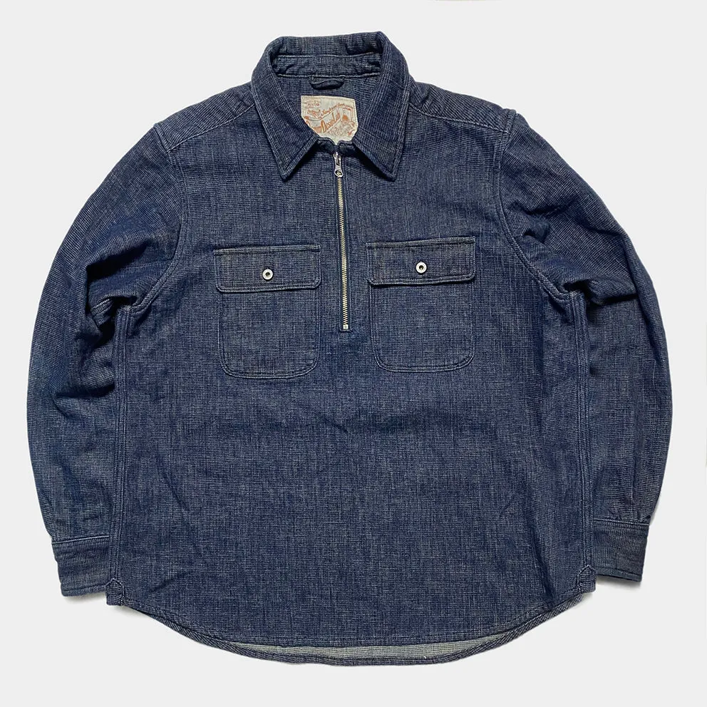 DDL 329 HUNTER-I REGULAR FIT 2 POCKET 1/2 ZIPPER FRONT INDIGO DOBBY WEAVE DENIM SHIRT-10.5OZ-E0 INDIGO sold by Bzen