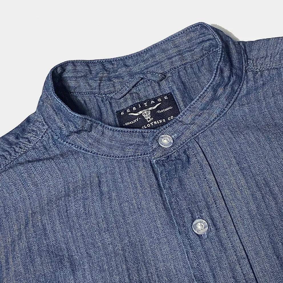 BZEN M.3340 WYATT-HBT RELAX FIT MANDARIN COLLAR DENIM SHIRT-6.5OZ-E0 INDIGO sold by Bzen product image thumbnail 4