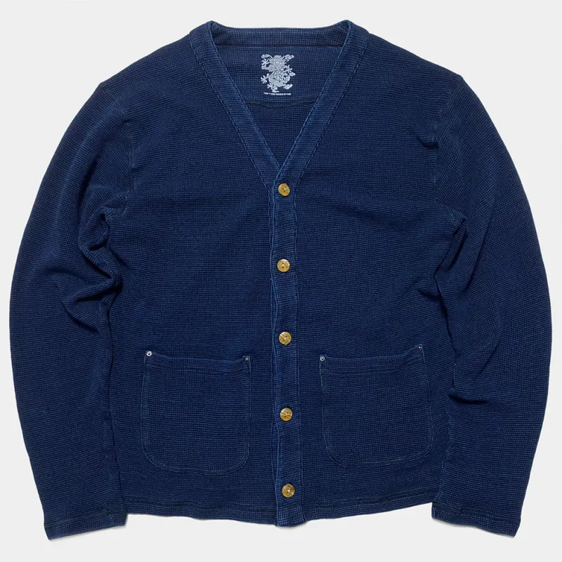 BZEN M.3343R KONIRO REGULAR FIT INDIGO WAFFLE KNIT 2 POCKET 5 BUTTON CARDIGAN-250GSM-E1 INDIGO sold by Bzen