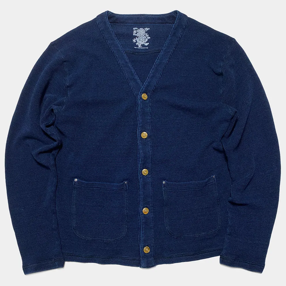 BZEN M.3343R KONIRO REGULAR FIT INDIGO WAFFLE KNIT 2 POCKET 5 BUTTON CARDIGAN-250GSM-E1 INDIGO sold by Bzen