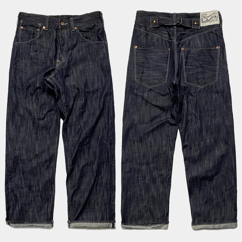 DDL 510 H19 HOMER5-RP RELAX STRAIGHT 5 POCKET BUCKLE BACK WHITE OAK CONE MILLS-12.25OZ  BLACK SEED PIMA COTTON SELVEDGE-HRH INDIGO sold by Bzen