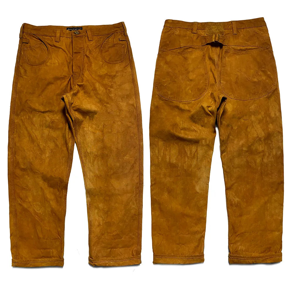 DDL 513S LUCKY-GOLD RELAX STRAIGHT HORSESHOE INSPIRED 6 POCKET BUCKLE BACK DOUBLE DYED CANVAS JEAN -12OZ-GOLD sold by Bzen