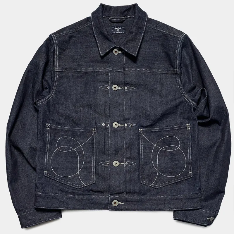 BZEN M.3139RR WAYLON-WR18 REGULAR FIT 4 POCKET COMFORT STRETCH DENIM JACKET WHITE STITCHING-12OZ-HRH INDIGO sold by Bzen