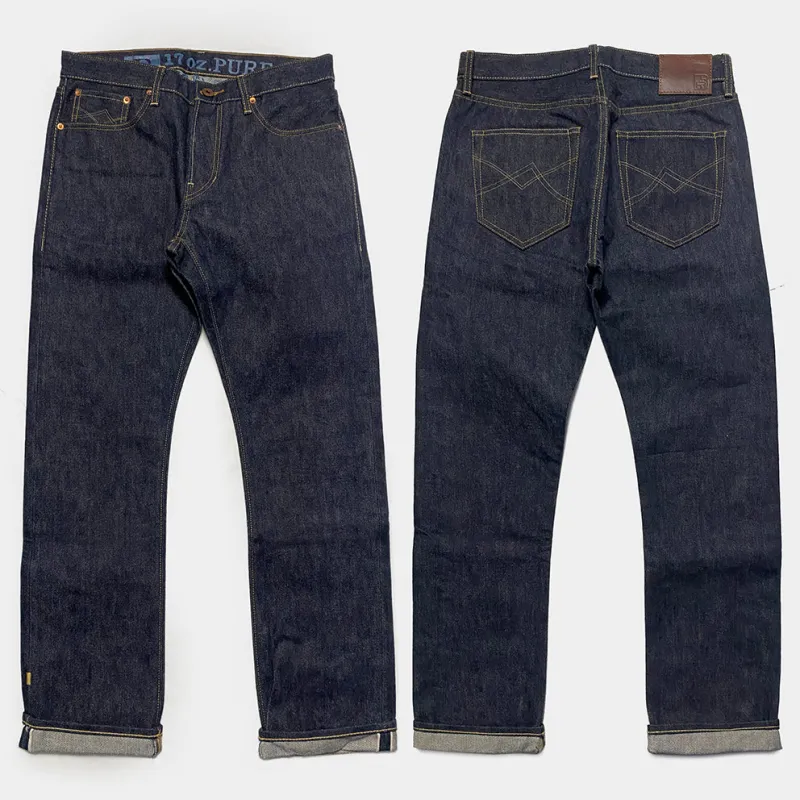 BZEN M.1258LS BILLY-17 5 POCKET SLIM STRAIGHT BUTTON FLY-17OZ-LOOM STATE INDIGO SELVEDGE-RAW INDIGO sold by Bzen