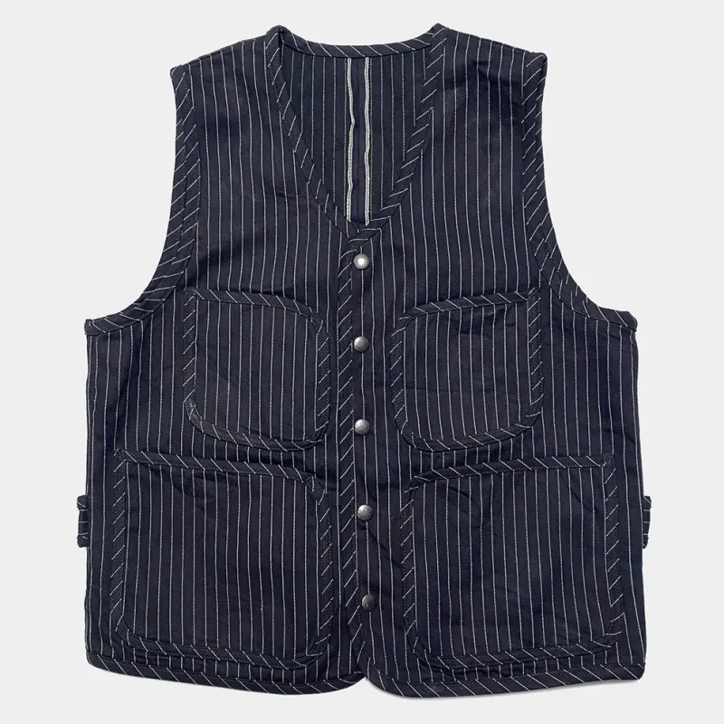 BZEN M.3202 SETH-STR REGULAR FIT V-NECK INDIGO STRIPE SELVEDGE VEST-13.8OZ-HRH INDIGO STRIPE sold by Bzen
