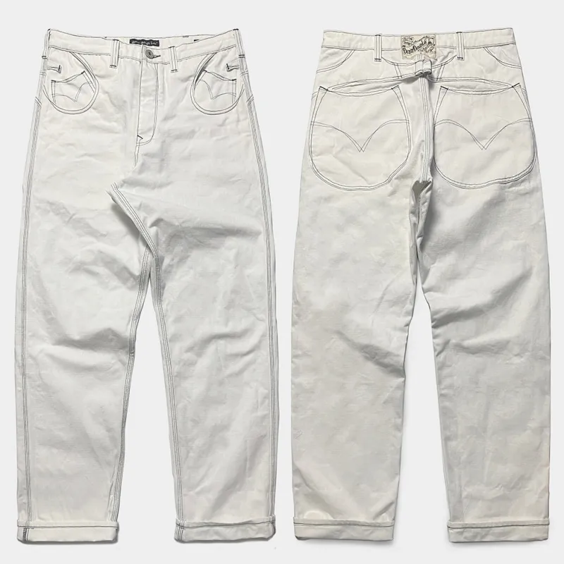 DDL 513S H17-LUCKY-WCB RELAX STRAIGHT HORSESHOE INSPIRED 6 POCKET BUCKLE BACK CANVAS JEAN WITH BLUE THREAD STITCHING-12OZ-E0 WHITE sold by Bzen