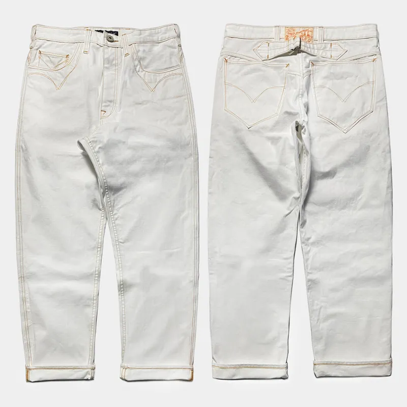 DDL 513S H17-V-WCC RELAX STRAIGHT WESTERN INSPIRED 5 POCKET BUCKLE BACK CANVAS JEAN WITH COPPER THREAD STITCHING-12OZ-E0 WHITE sold by Bzen