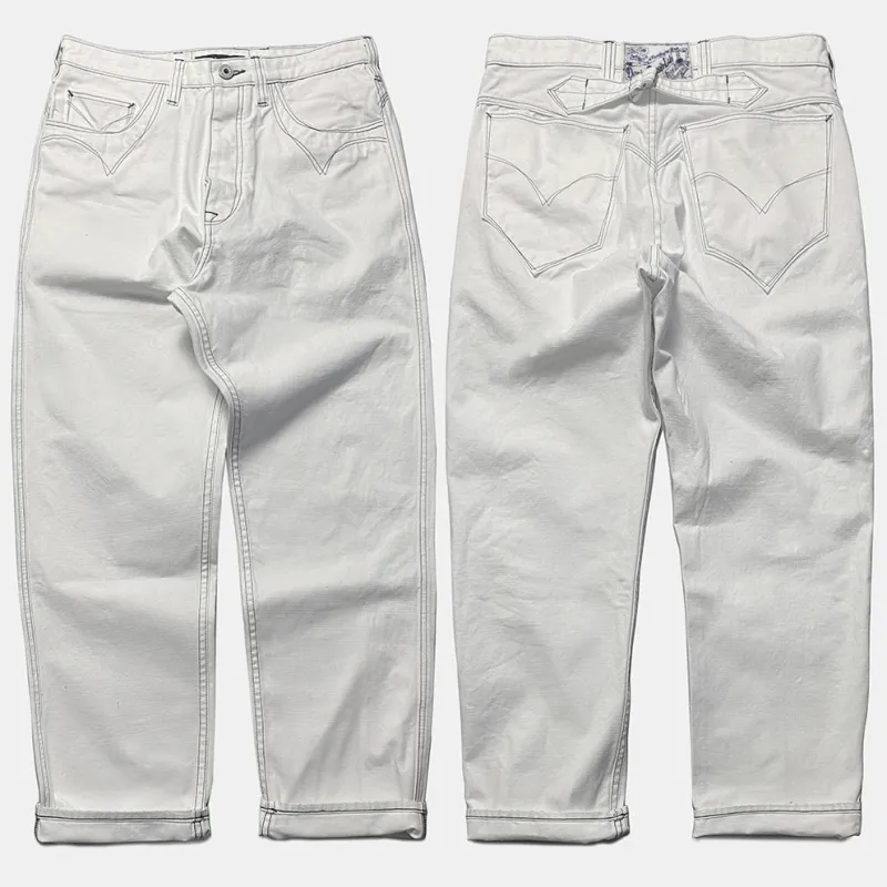 DDL 513S H17-V-WCB RELAX STRAIGHT WESTERN INSPIRED 5 POCKET BUCKLE BACK CANVAS JEAN WITH BLUE THREAD STITCHING-12OZ-E0 WHITE sold by Bzen