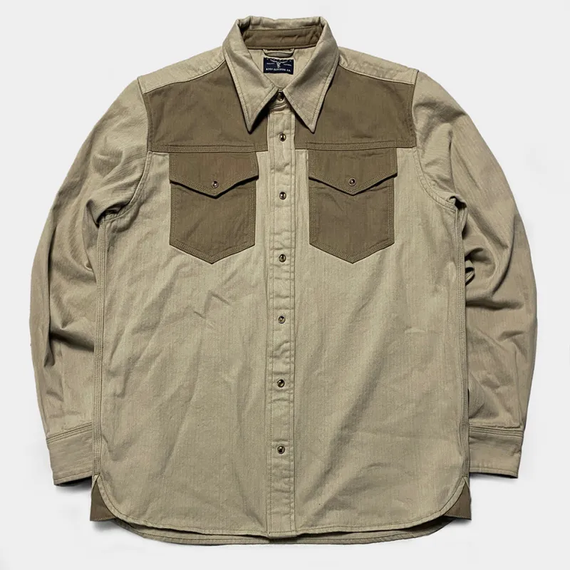 BZEN M3239R JESSE-CBHB REGULAR FIT HBT COLOR BLOCK 2 POCKET SHIRT-6OZ-E0 TAN sold by Bzen