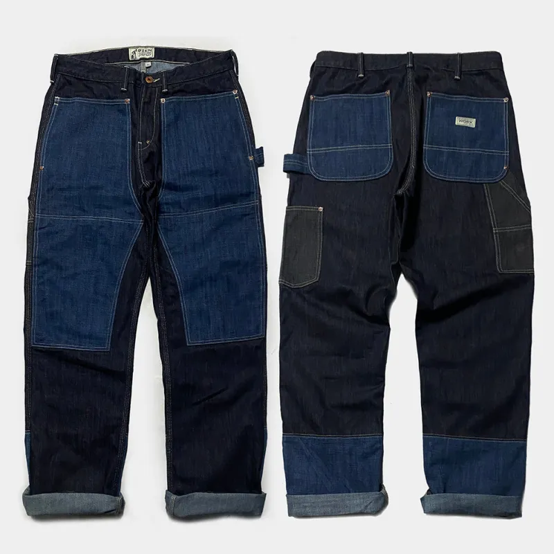 BZEN M.1279 JETHRO-CBD DOUBLE PANEL FRONT 6 POCKET COLOR BLOCK DENIM PAINTER  JEAN-14oz-HRH INDIGO sold by Bzen