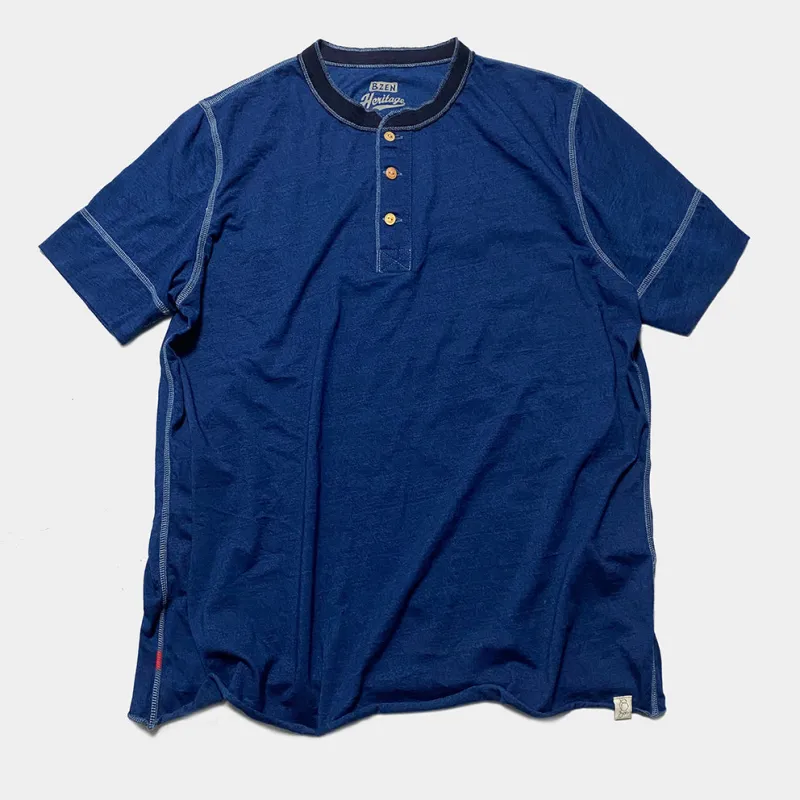 BZEN M.3038 SPENCER-I REGULAR FIT 3 BUTTON INDIGO JERSEY HENLEY-150GSM-E1 INDIGO sold by Bzen