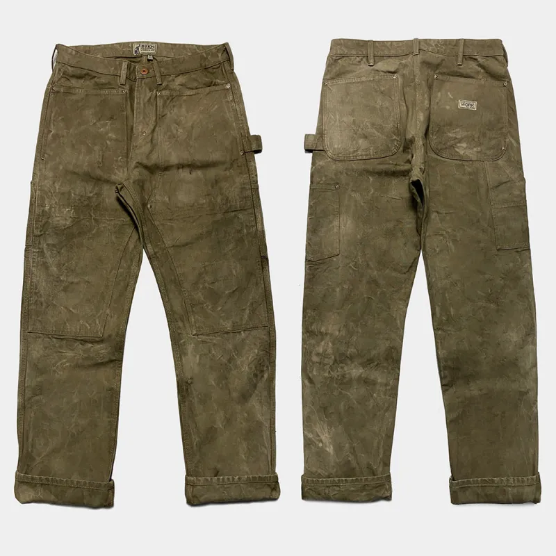 BZEN M.1279 JETHRO-CSW DOUBLE PANEL FRONT 6 POCKET DENIM PAINTER VEGGIE DYED CANVAS JEAN-12oz-E0 SEAWEED sold by Bzen