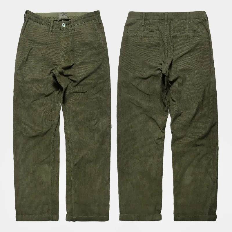 BZEN M.1028 1848.HARRY RELAX STRAIGHT 5 POCKET FLAT FRONT VEGGIE DYED CORDUROY CHINO-11W-E0 SEAWEED sold by Bzen