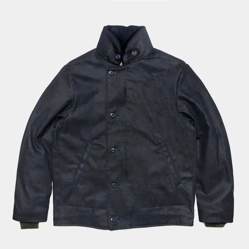 BZEN M.3260 N1R-WX REGULAR FIT WAXED BLACK OVER BLUE DENIM N1 DECK JACKET-11.5OZ-WAX BLACK-CAUTION CAN NEVER WASH sold by Bzen