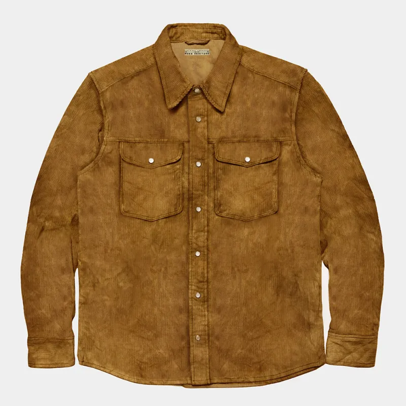 BZEN M.3239R PACO-11W 2 FLAP POCKET CORDUROY SHIRT VEGGIE DYED-11 WALE-CARAMEL sold by Bzen