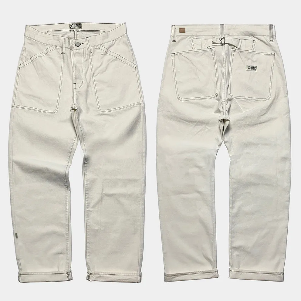 BZEN M.1077 QUENTIN L32 RELAX STRAIGHT 4 POCKET CANVAS BUCKLE BACK WORK PANT -11OZ-E0 WHITE sold by Bzen