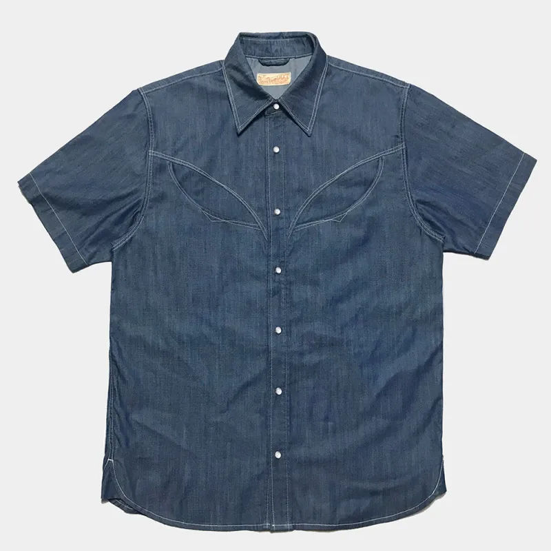 DDL 323R-DEL TORO OV REGULAR FIT 2 POCKET SHORT SLEEVE WESTERN TENCEL COTTON DENIM SHIRT-6OZ-E1 INDIGO sold by Bzen